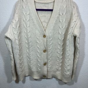 JENNI KAYNE Size SMALL IVORY CABLE COCOON CARDIGAN Sweater Alpaca Wool Women’s